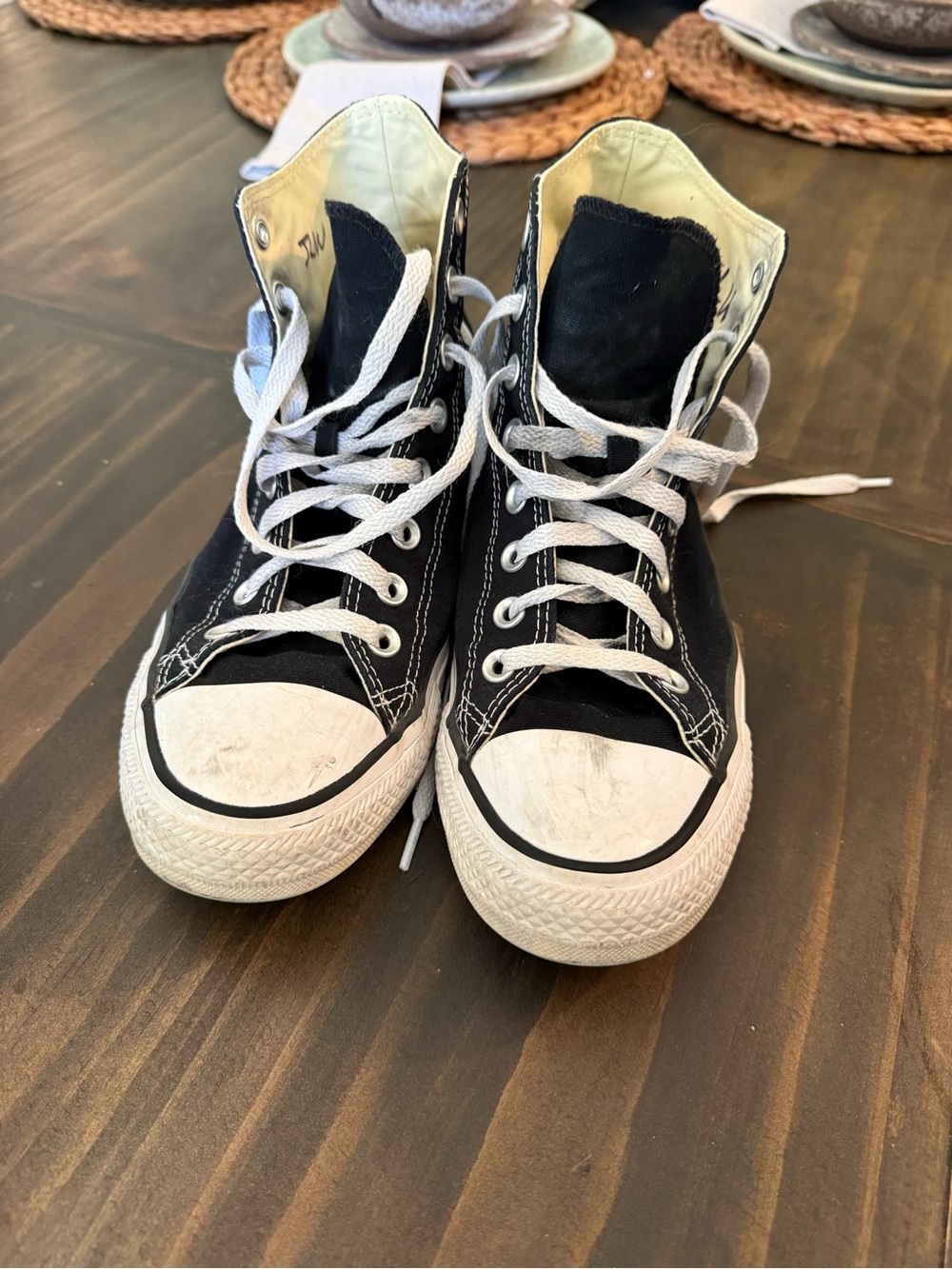 Adult Black High-Top Canvas Sneakers with White Accents. Like new.